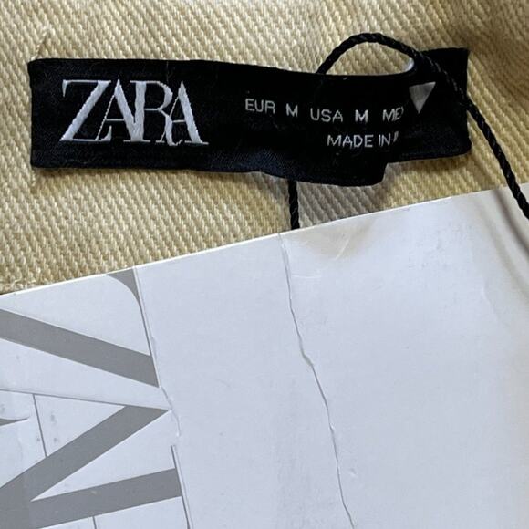 NWT ZARA Wide Leg Rolled Cuff Carpenter Jeans in Eggshell SZ M - Picture 6 of 9